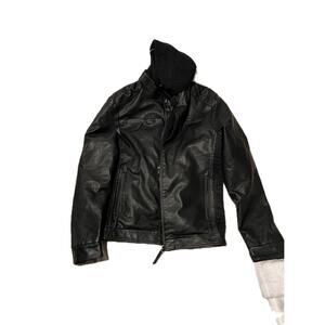 Fried Denim Faux Leather Hooded Bomber Jacket Mens Med